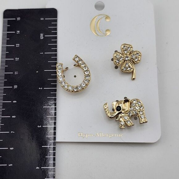Nwt Charming Charlie‎ Lucky Pin Brooch Set Elephant Clover Horseshoe - Picture 5 of 6